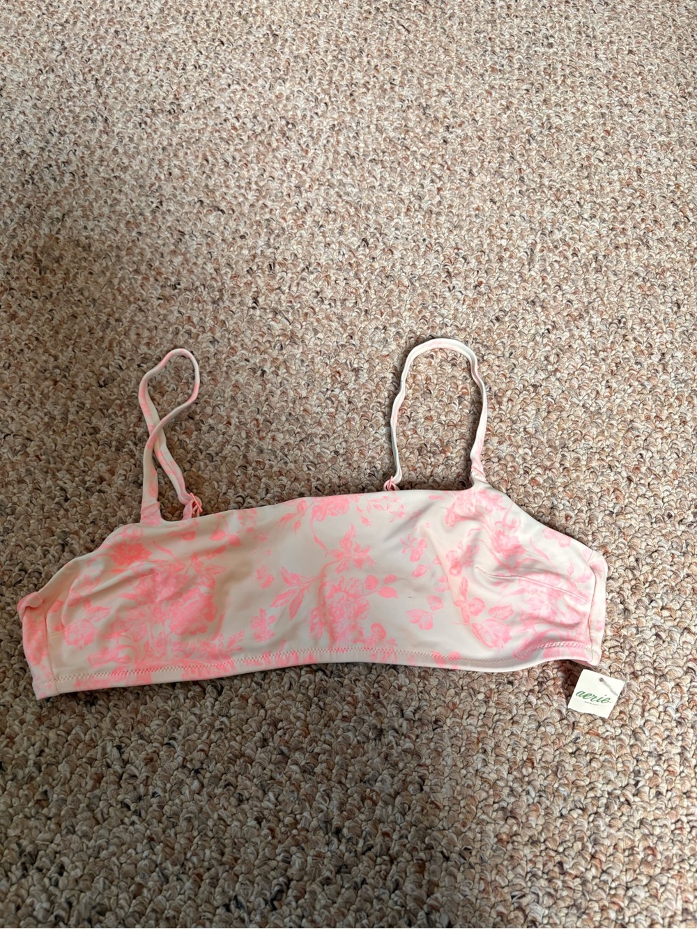 aerie Pink and Cream Floral Bandeau Top